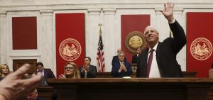 West Virginia Gov. Jim Justice delivers his annual State of the State address at the state Capitol in Charleston on Jan. 11, 2023.