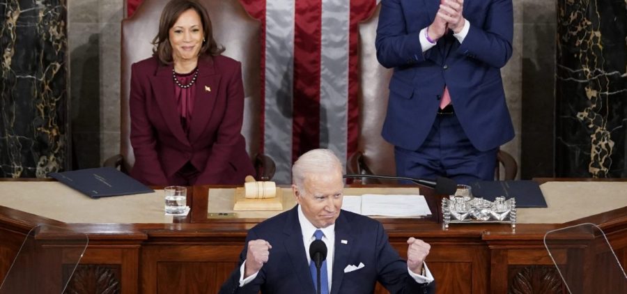 Vice President Kamala Harris and Speaker of the House Kevin McCarthy of Calif., listen as President Joe Biden delivers his State of the Union address to a joint session of Congress at the Capitol, Tuesday, Feb. 7, 2023