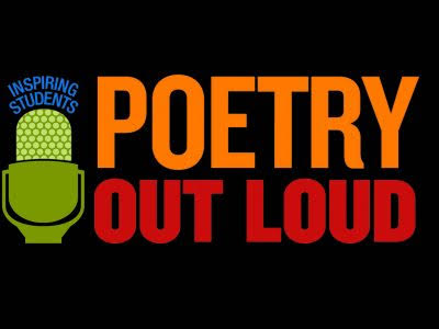 A graphic with the Poetry Out Loud logo on it against a black background. The logo reads "poetry out loud" with a microphone next to it.