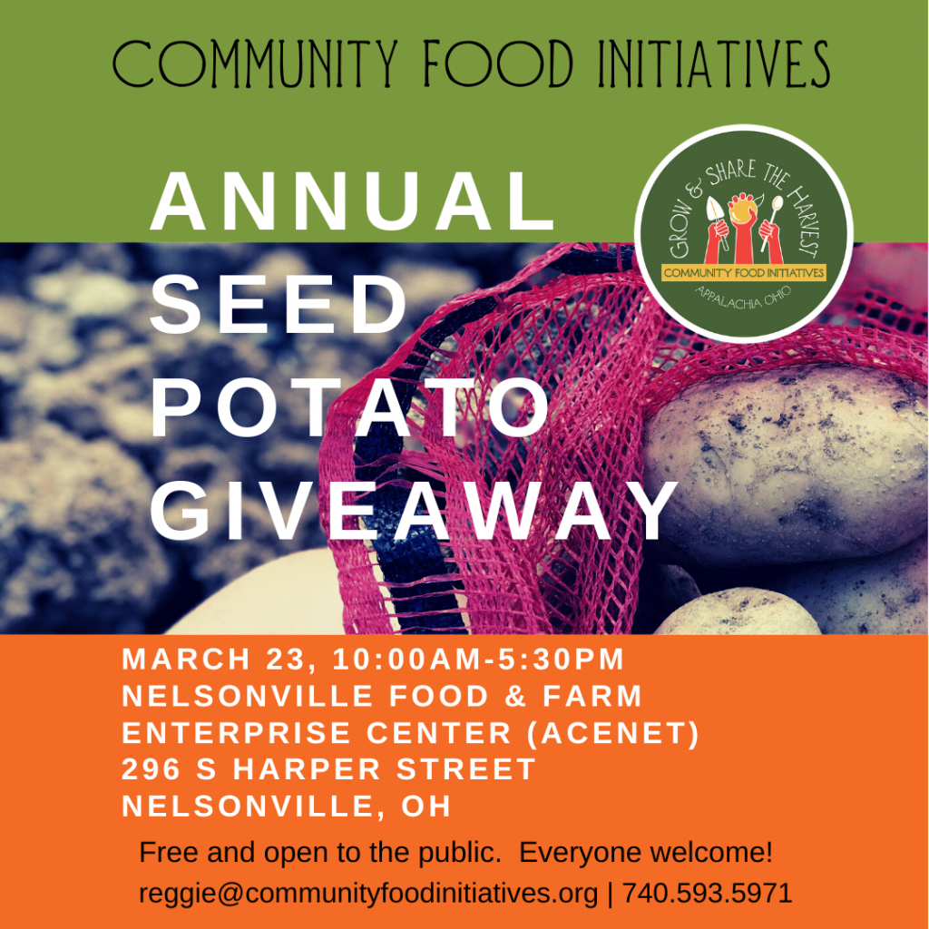 A flyer for the Annual Seed POtato Giveaway