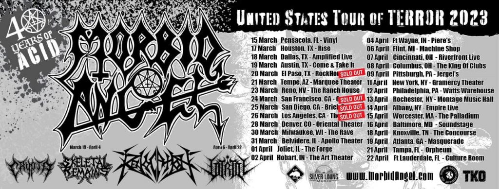 An image detailing the stops on Morbid Angel's 2023 tour.