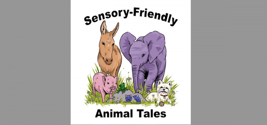 An image of a donkey, a pig, an elephant, a dog, and some mice altogether on the logo for "Animal Tales"