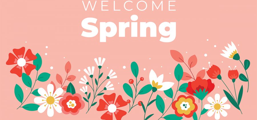 banner with spring flowers "Welcome Spring"