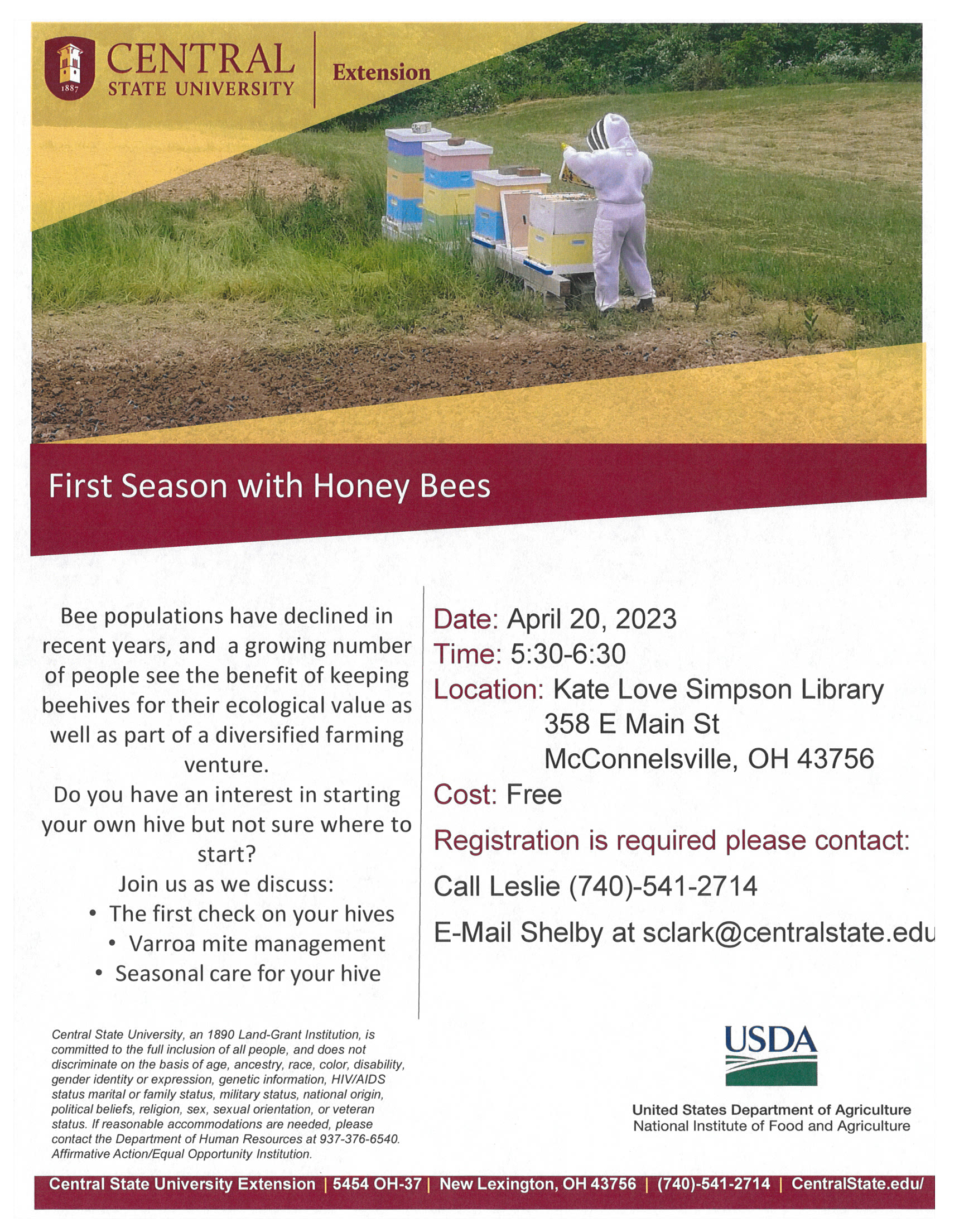 A flyer for a program that is about bees and beekeeping