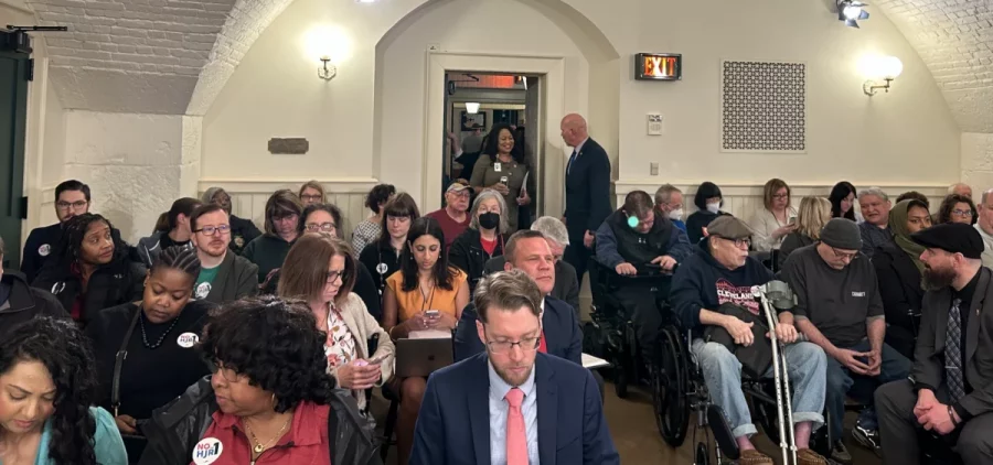A crowd packs a small hearing room at the Ohio Statehouse to hear testimony on a proposed resolution that would make it harder for citizens to pass constitutional amendments