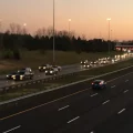 Traffic moves along I-270 in northeast Columbus at dusk
