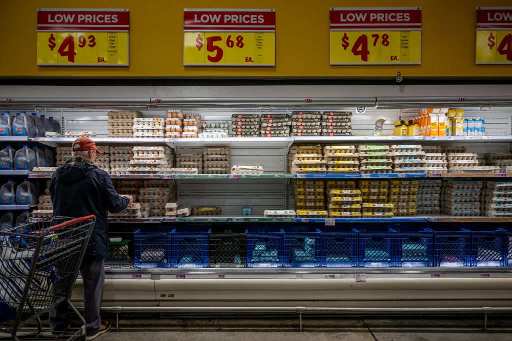 A customer shops for eggs at a H-E-B grocery store on February 08, 2023 in Austin, Texas.