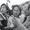 TV news crews surround Chol Soo Lee after he is released from prison on March 28, 1983.
