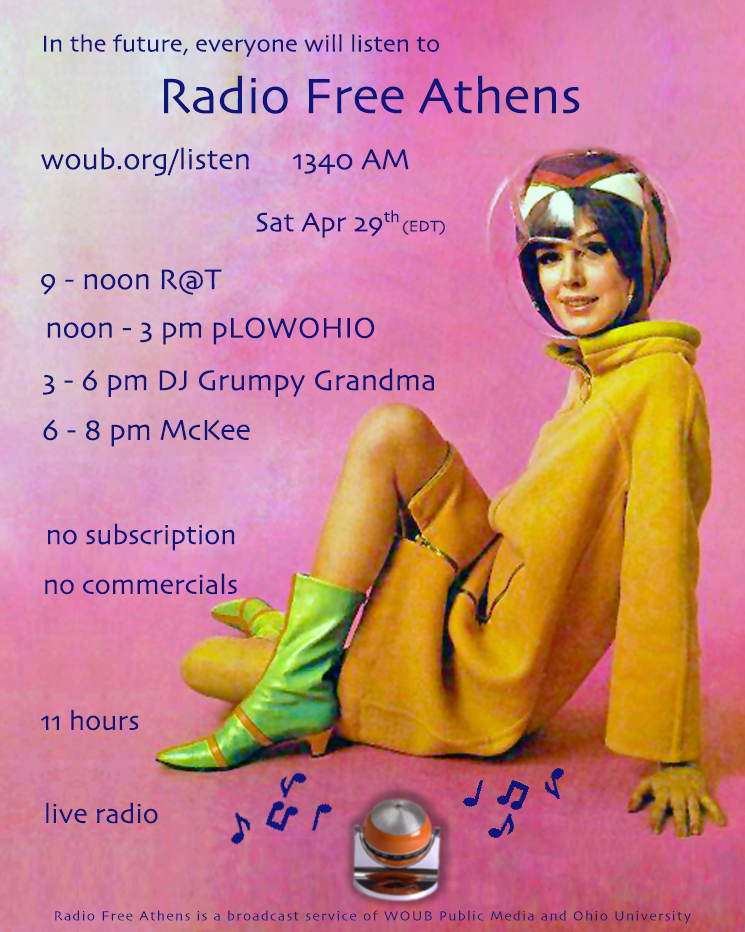 A flyer detailing the schedule of DJs for Radio Free Athens on April 29, 2023.