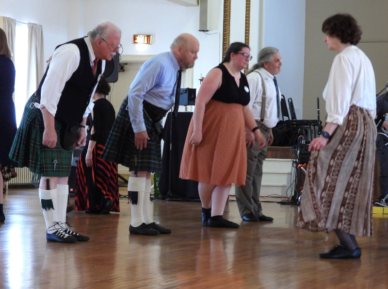 An image of people taking part in a Scottish dance class.