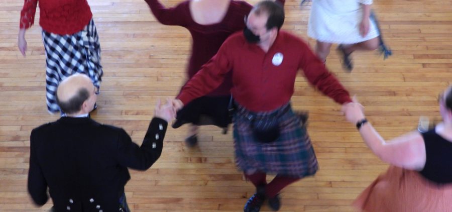 An image of people Scottish dancing, shot from above.
