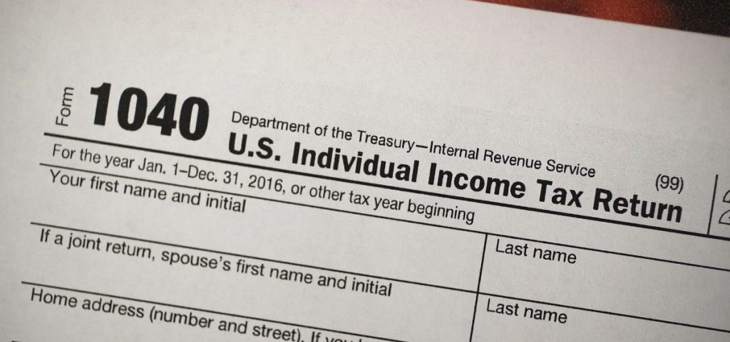A copy of a IRS 1040 Tax form
