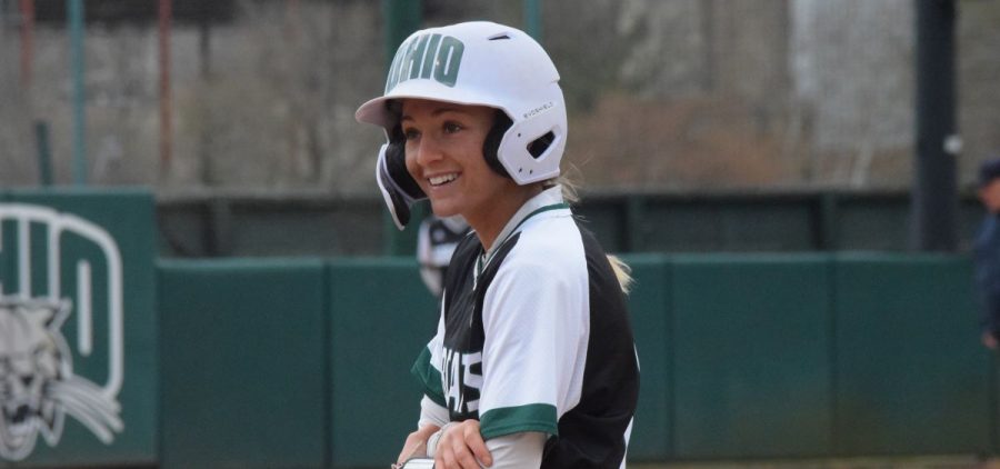 Tori O'Brien smiles in the Bobcats game against Ball State