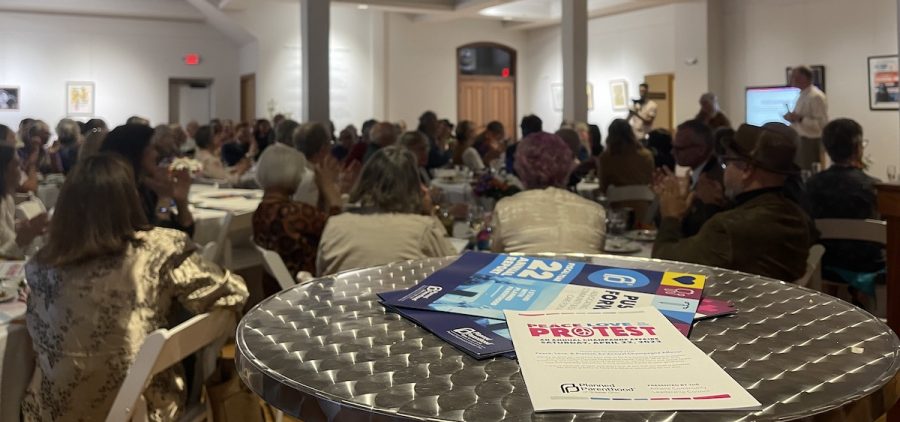 An image of a table at the 'Peace, Love, and Protest' event hosted by Stuart's.