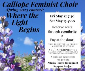 A image promoting the Calliope Feminist Choir Spring performance.