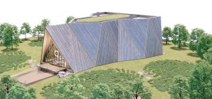 An architectural rendering of the design of the nuclear power plant Oklo Inc. is planning to build in southeast Ohio.