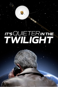 The promotional poster for the film "It's Quieter in the Twilight," depicting the back of a man's head against the cresting moon.