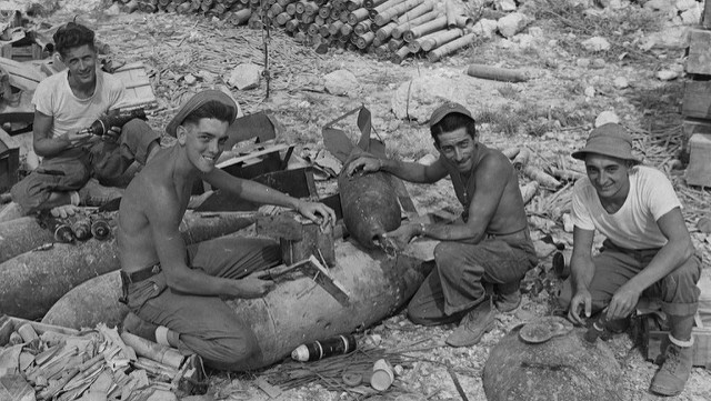 four American soldiers on Iwo Jima