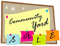 An image of clipart that reads "Community Yard Sale"