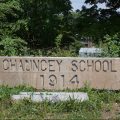 A sign outside the old Chauncey School.