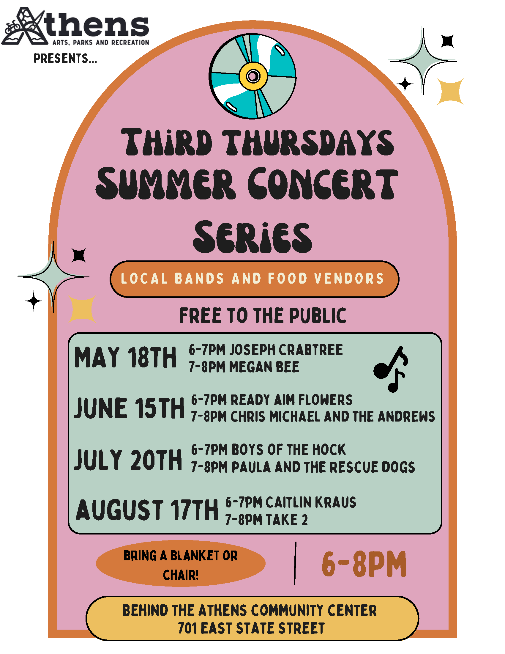 An image detailing the summer concert series, the information is included in the body of the listing.
