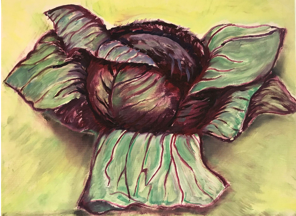 An example of a student painting from this painting class - it is of a cabbage.