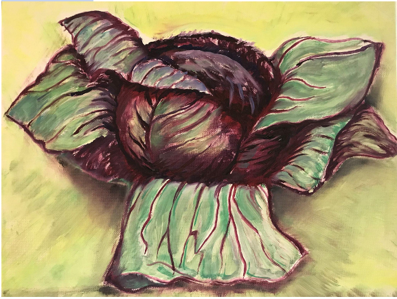 An example of a student painting from this painting class - it is of a cabbage.