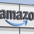 An Amazon company logo on the company's building in Schoenefeld near Berlin, Germany, March 18, 2022