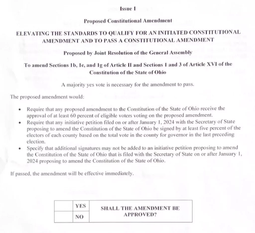 Revised text of Issue 1 which will appear on the ballot of a special statewide election on Aug. 8, 2023.