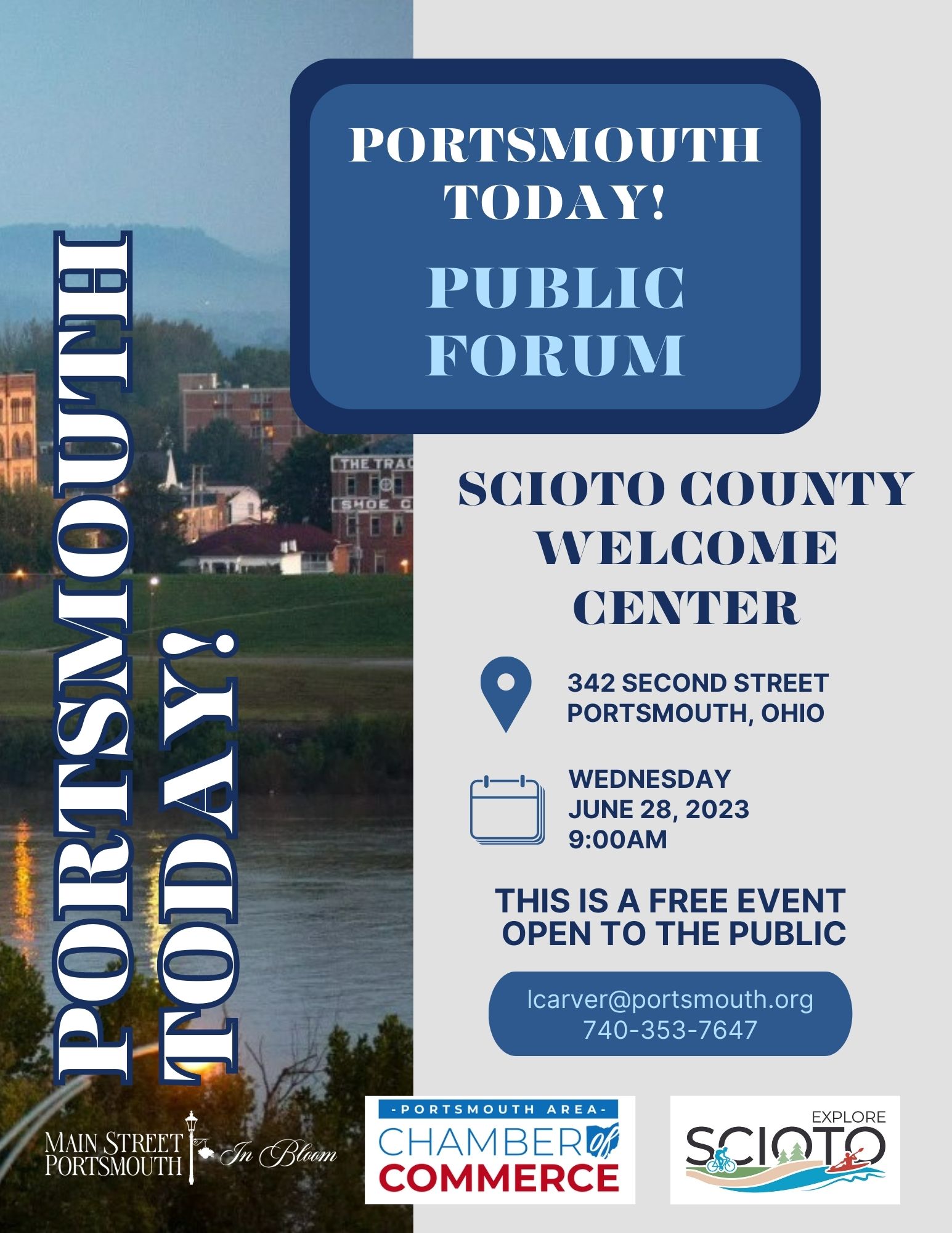 A flyer for the Portsmouth Today public forum. The information detailed on the flyer is in the event listing.