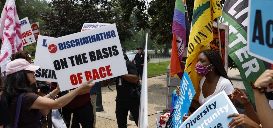 Protesters for and against affirmative active demonstrate on Capitol Hill on June 29, 2023 in Washington, DC.