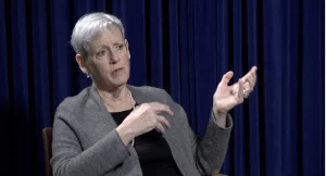 Former Ohio Supreme Court Chief Justice Maureen O'Connor gestures during an interview.