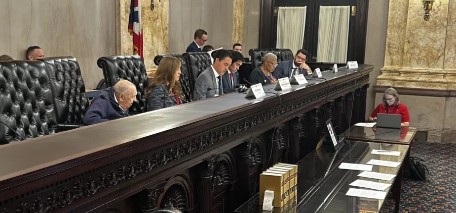 The Ohio Ballot Board meets at the Ohio Statehouse to approve ballot language for the November election.