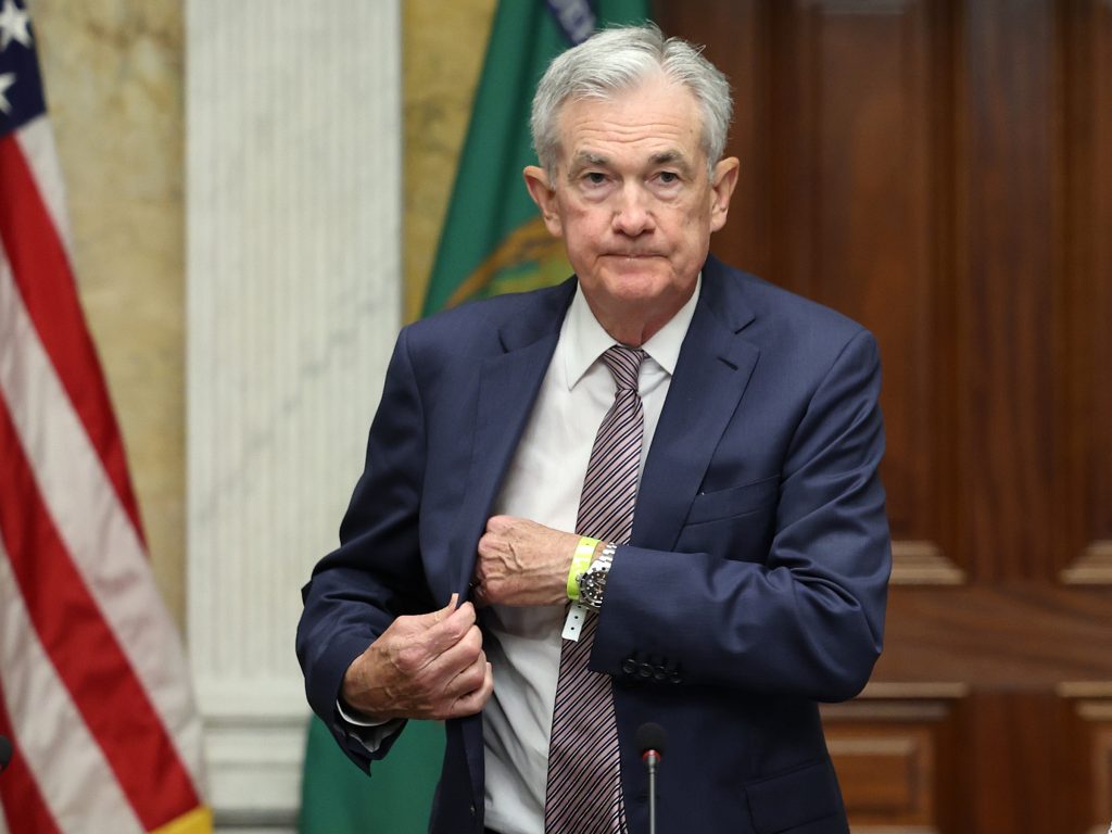 Federal Reserve Chair Jerome Powell arrives for a meeting of financial regulators in Washington, D.C., on July 28, 2023.