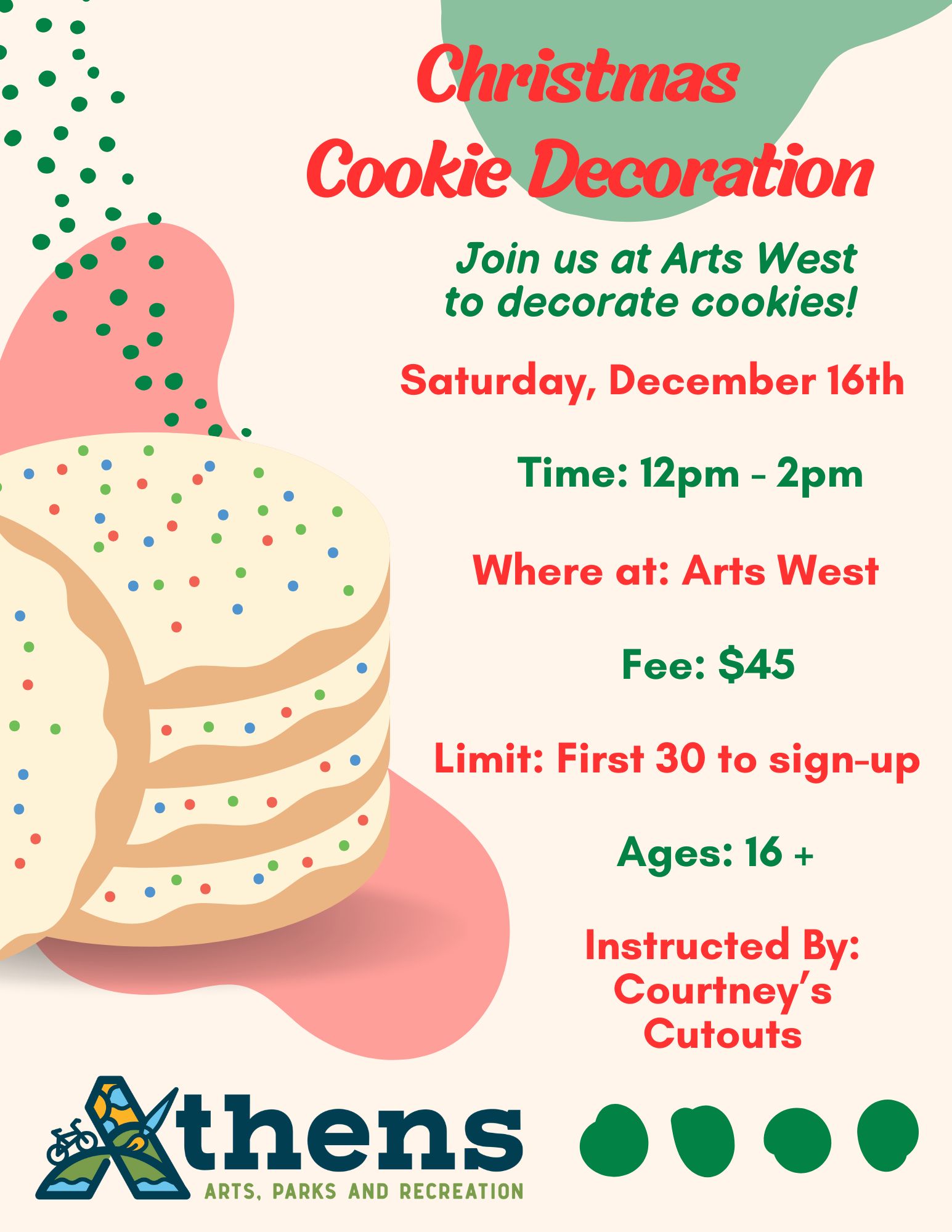 An image of a flyer for the Christmas Cookie Decoration class for adults.