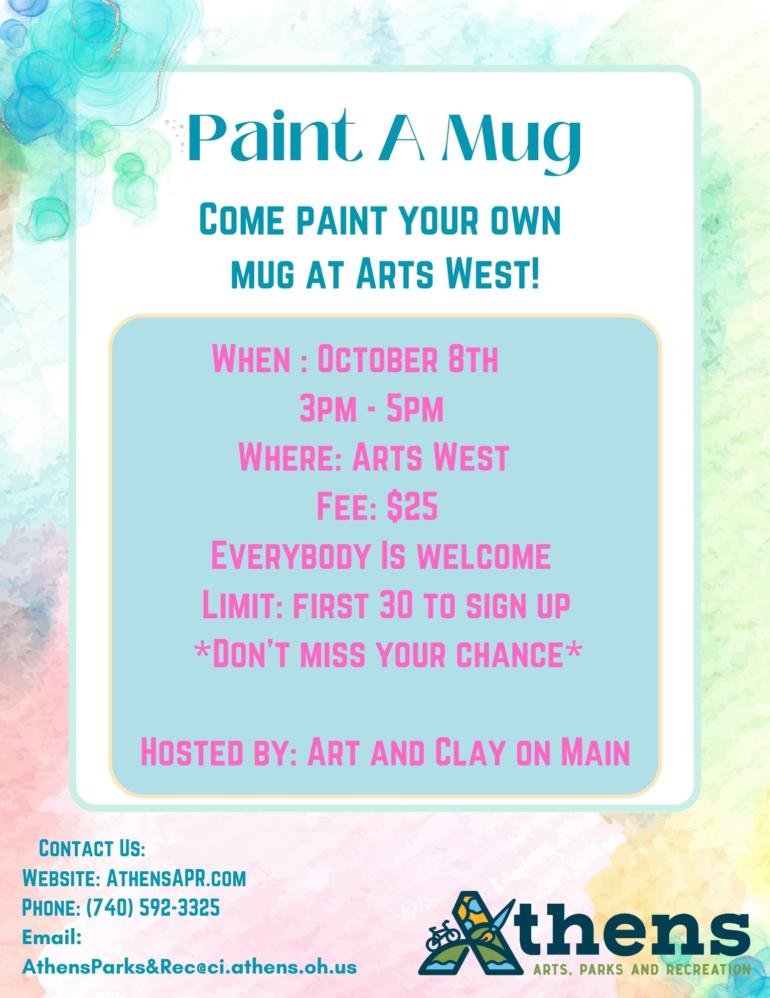 A flyer for a mug painting class.