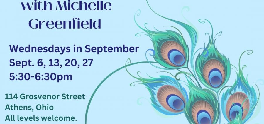 Yoga at the Athens Krishna House with michelle Greenfield Wednesdays in September Sept. 6, 13, 20, 27 - 5:30 p.m. to 6:30 p.m. 114 Grosvenor Street, Athens OH. All levels welcome. $10 per class.