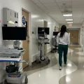 A nurse walks down a hallway in an Ohio hospital