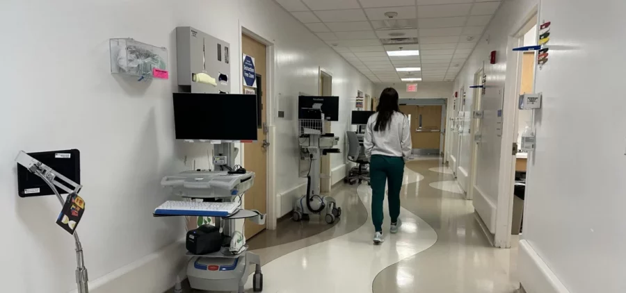 A nurse walks down a hallway in an Ohio hospital