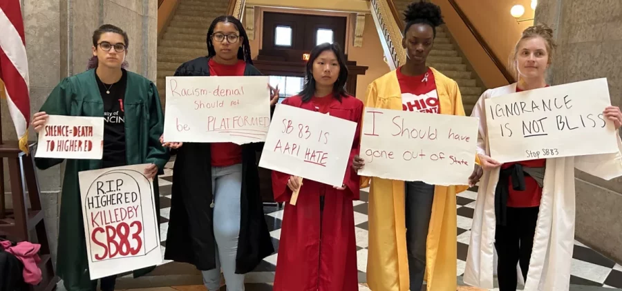 Students protest higher ed bill at Ohio Statehouse on June 14, 2023
