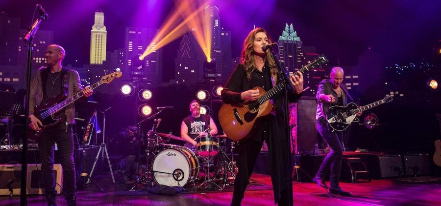 Brandi Carlile and three musicians performing on Austin City Limits