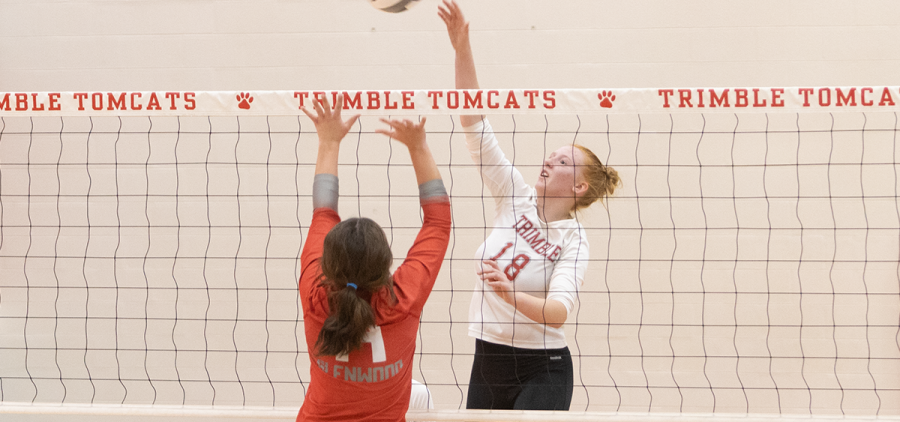 High school volleyball: Trimble Tomcats' senior Katelyn Sutton goes up for the kill against a Glenwood Tiger [Shemar Semple | WOUB]