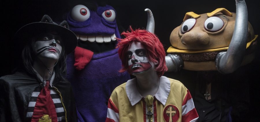An image of the band Mac Sabbath, which parodies Black Sabbath and makes all their songs about fast food.
