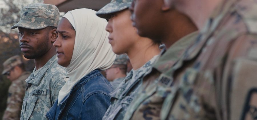 Saleha Jabeen at Fort Sheridan Army Reserve Base, Illinois. lined up with other soldiers