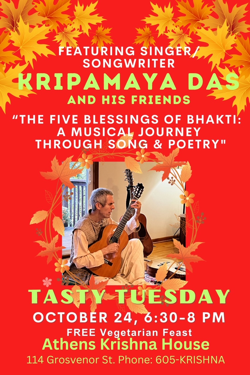 A flyer for Tasty Tuesday at Athens Krishna House