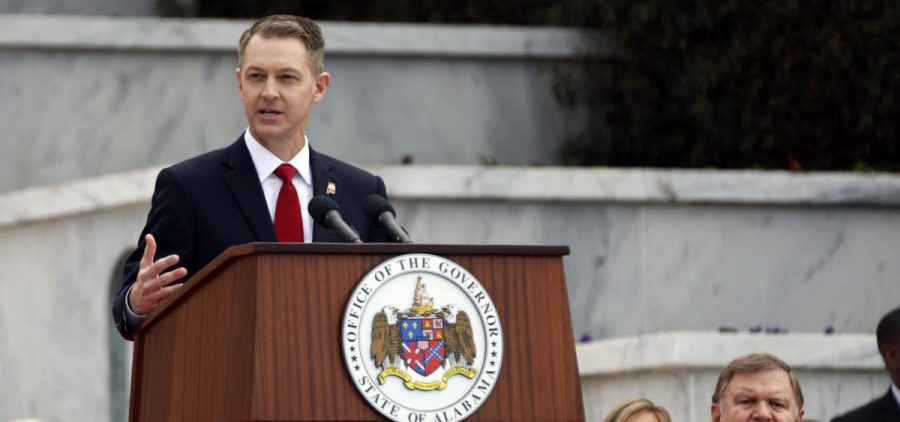 Alabama Secretary of State, Wes Allen speaks during the inauguration ceremony on the steps of the Alabama State Capital,