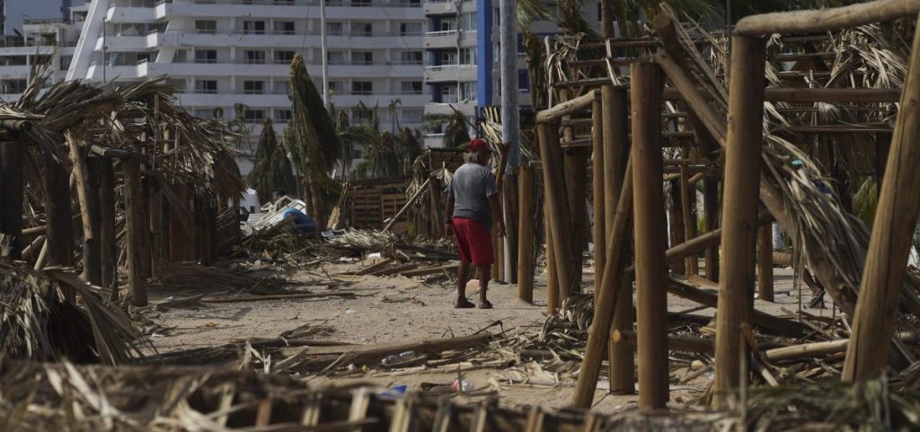 Tourism infrastructure on the beach lays in shambles after Hurricane Otis ripped through Acapulco, Mexico