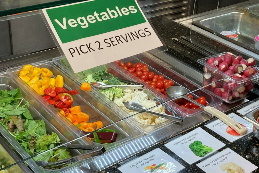 Fresh vegetables on offer at the salad bar at Clear Lake High School