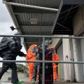 Emergency responders in gear participate in an anthrax attack simulation on Oct. 17, 2023, at the Historic Crew Stadium.
