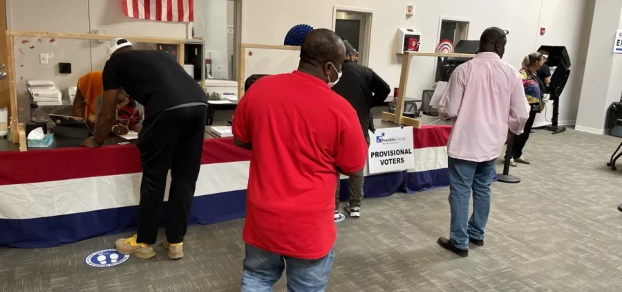 Voters in Franklin County line up to cast provisional ballots on the last weekend of early voting in November 2022.